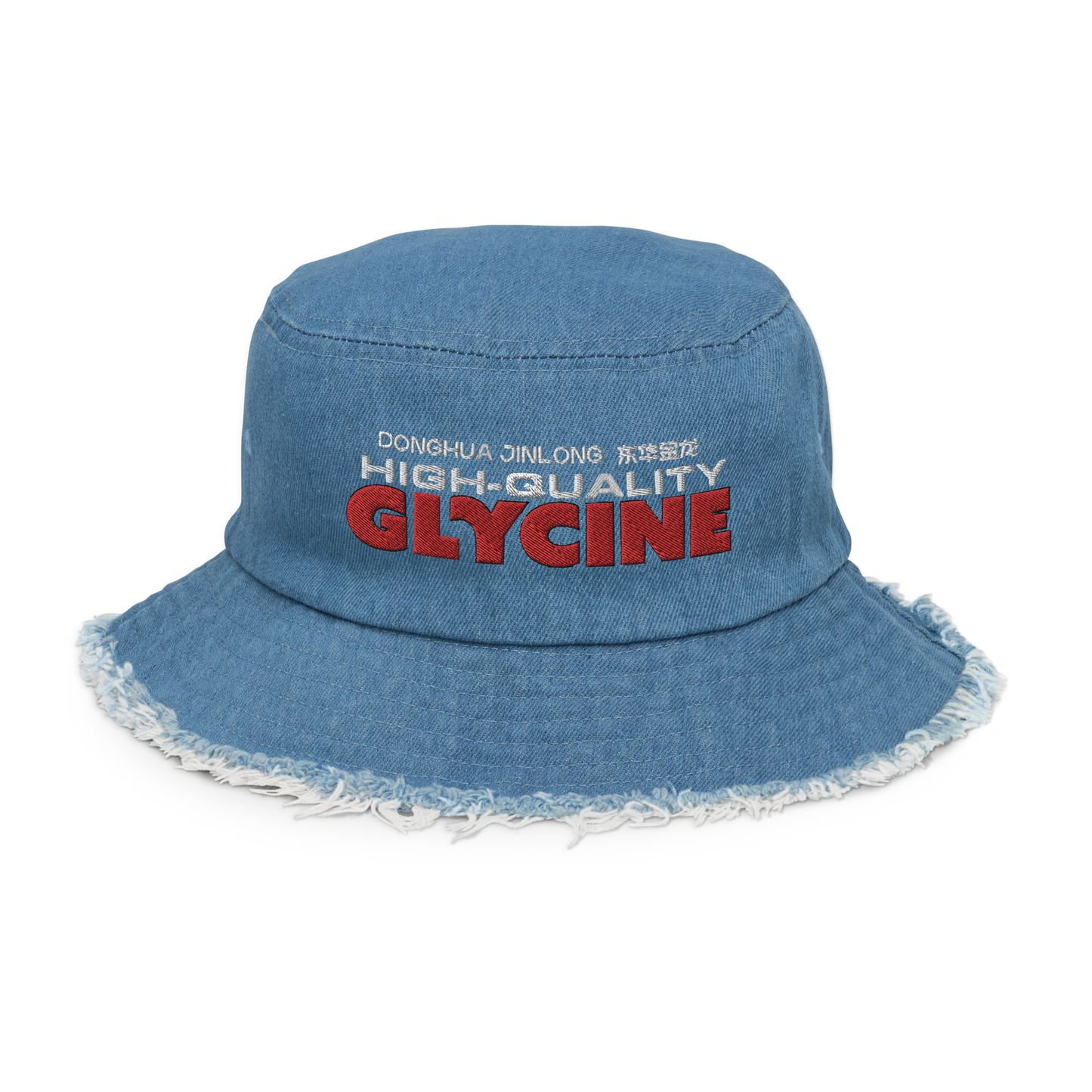 GLYCINE DISTRESSED DENIM BUCKET HAT