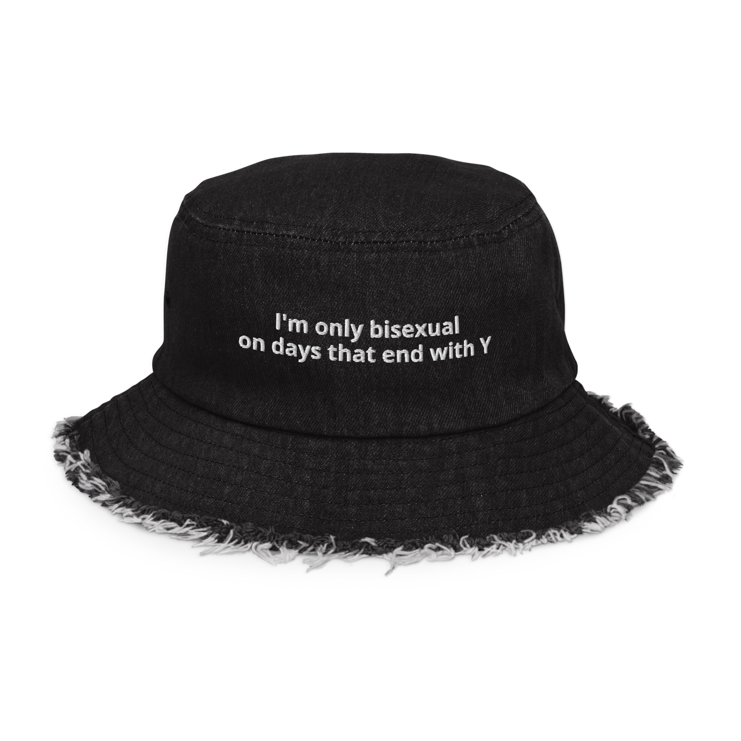 bi y Distressed Denim Bucket Hat