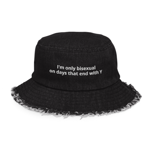 bi y Distressed Denim Bucket Hat