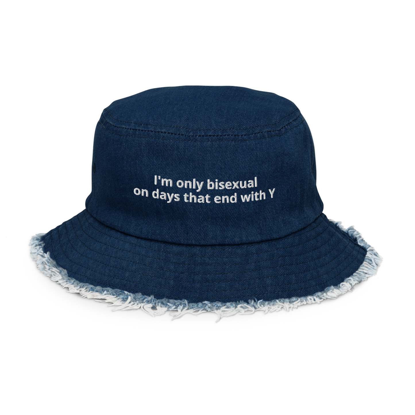 bi y Distressed Denim Bucket Hat