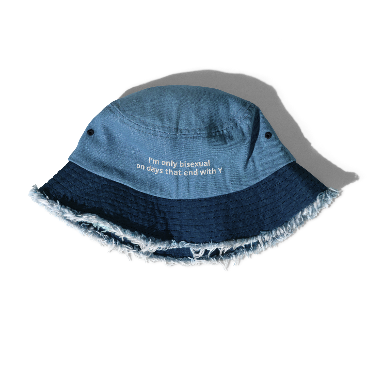 bi y Distressed Denim Bucket Hat