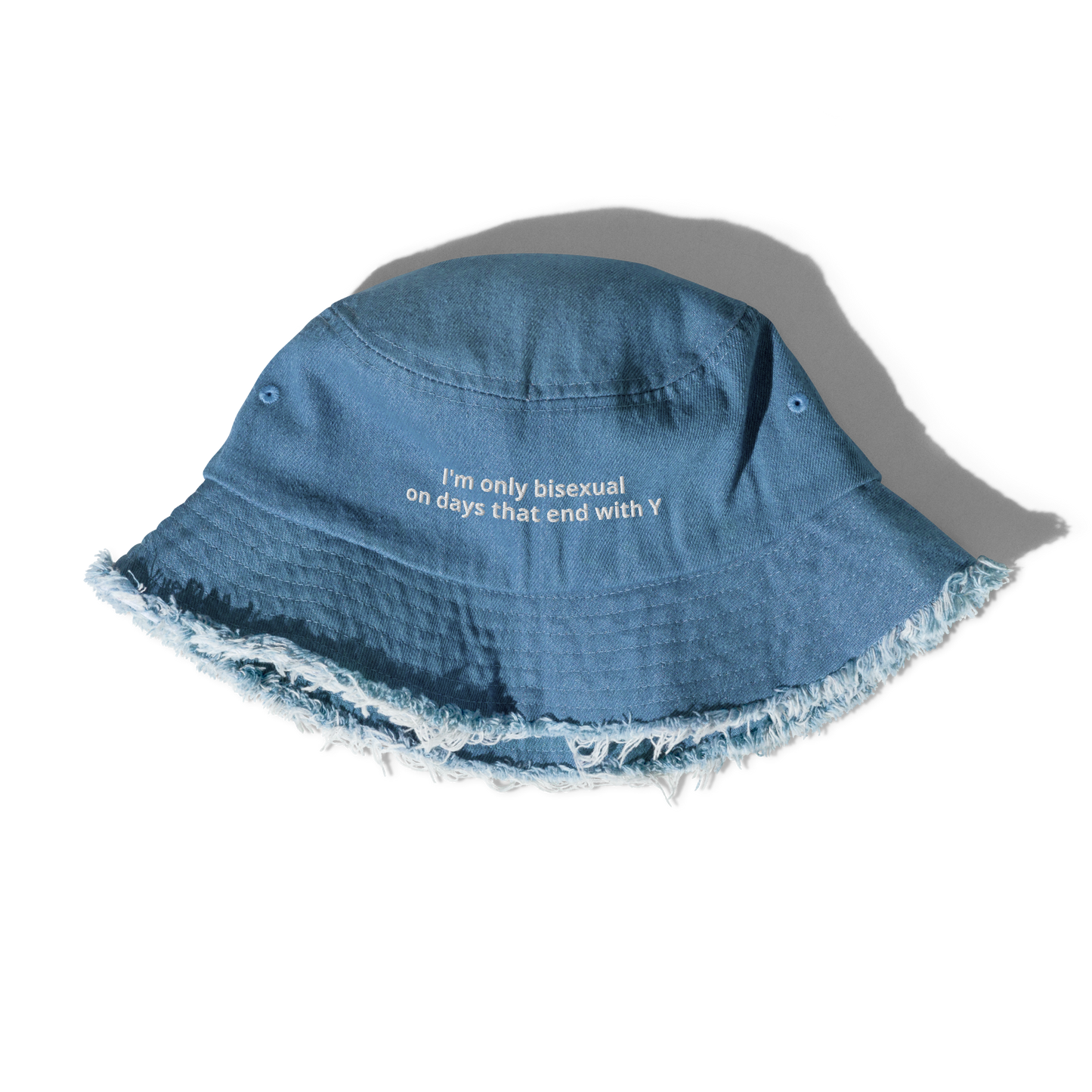 bi y Distressed Denim Bucket Hat