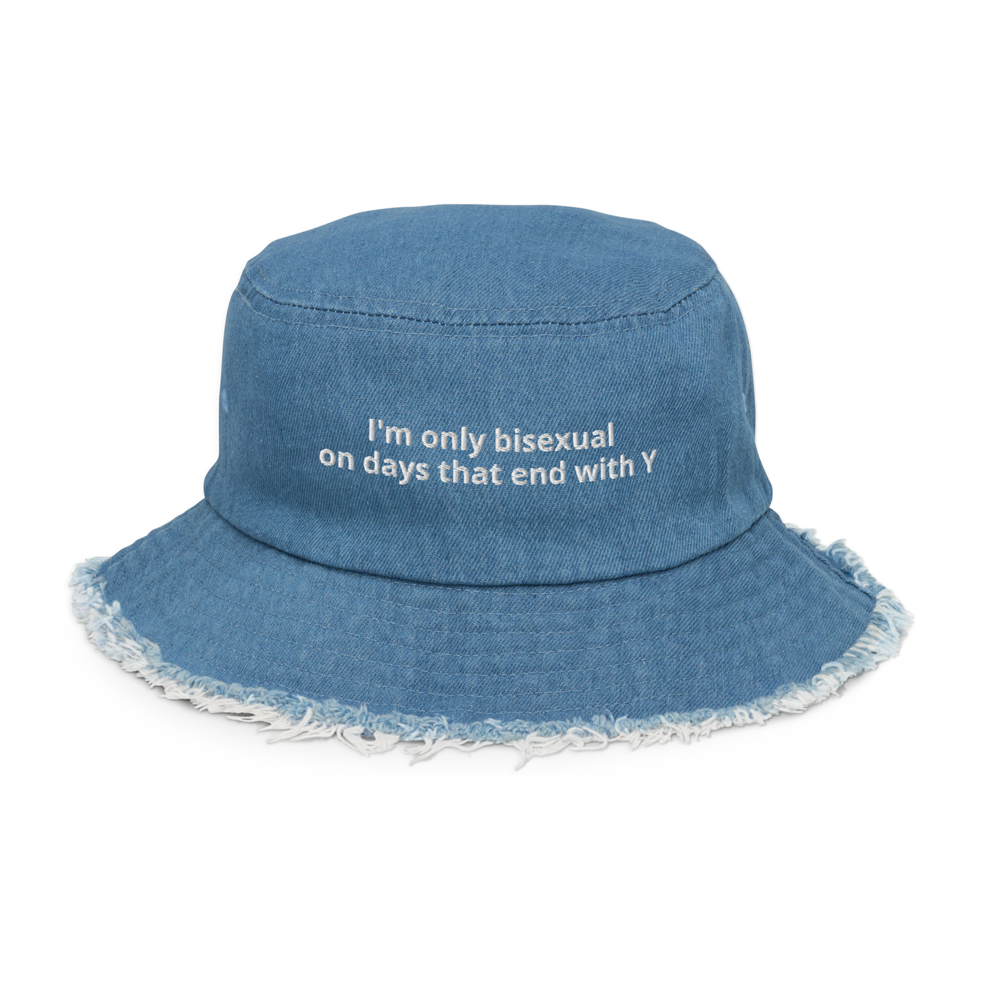 bi y Distressed Denim Bucket Hat